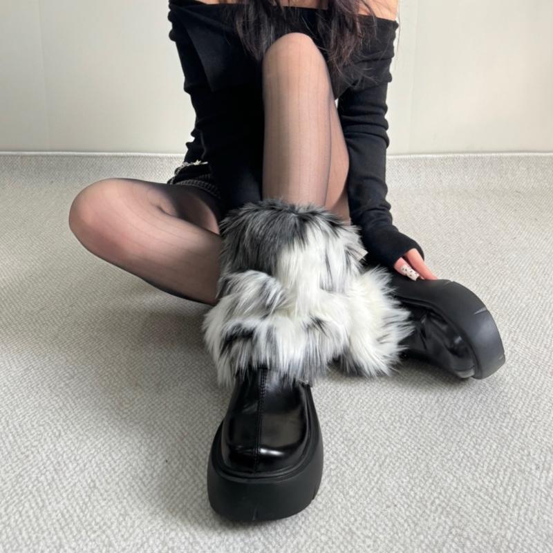 Faux Furs Leg Warmers for Women Thermal Plush Boot Covers Toppers Cuffs for Winter Fashion and Party Costumes Streetwear