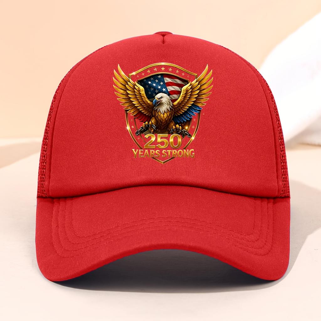 Th Anniversary Trucker Cap for USA Independence Day Featuring a Graphic of The Statue of Liberty And Eagle Flag Perfect