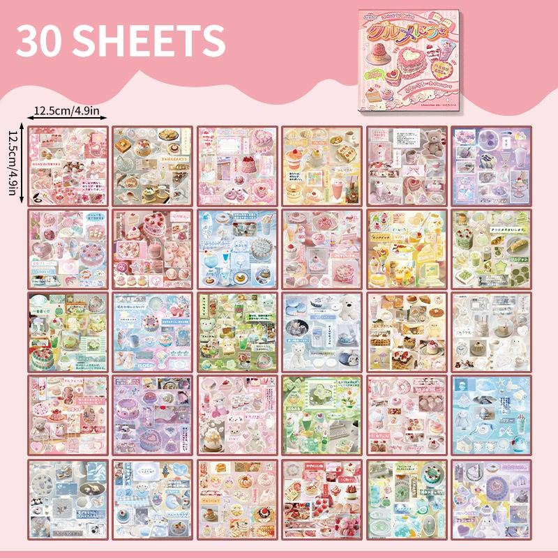 24/30pcs Cartoon Decorative Stickers Cute Flower Food Decals Party Favors Phone Case Decorations Journal Sticker