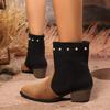 Suede High Heels Chelsea Ankle Boots Woman Beaded Trend Pointed Toe Shoes Woman New Winter Gladiaotr Chunky Fashion Botas Pumps