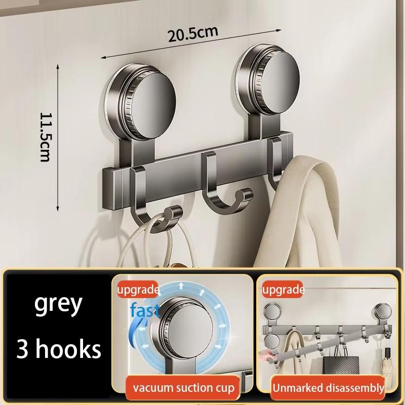 Crochet de porte à ventouse sans perçage, patère murale robuste, porte-vêtements de porte, support de rangement grey-3hooks