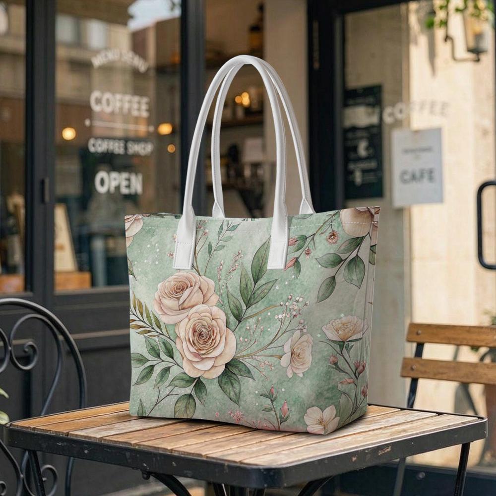 Elegant Floral Printed Tote Bag Fashion Casual Daily Carry Handbag for Ladies Outdoor Shopping