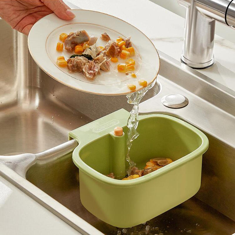 Multifunctional Drainage Bowl Leak-Proof Filter Basket Household Accessories 2-in-1 Sink Filter Basket with Press Opening Rod