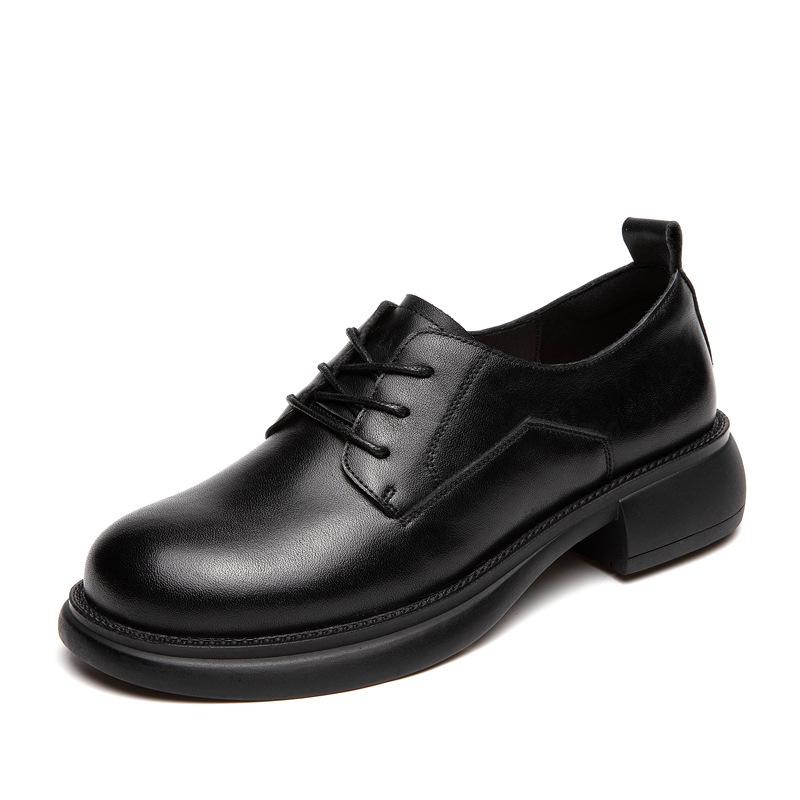 First layer cowhide loafers women's spring and autumn new casual retro lace-up British style work small leather shoes women's single shoes
