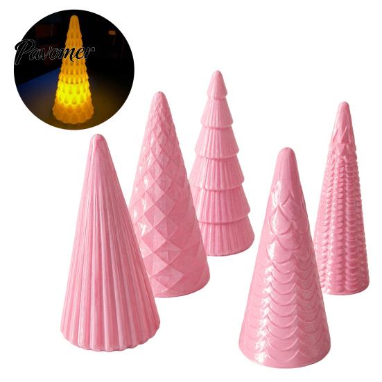 Desktop Holiday Ornaments 5Pcs Illuminated Christmas Tree With/No LED Lights, Nordic Style Luminous Modern Minimalist Home Tabletop Ornaments,