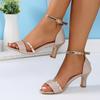 Móda 2025 nové sandály evropského a amerického střihu s otevřenou špičkou, na středním podpatku a s jedním páskem s rybím hřbetem pro ženy