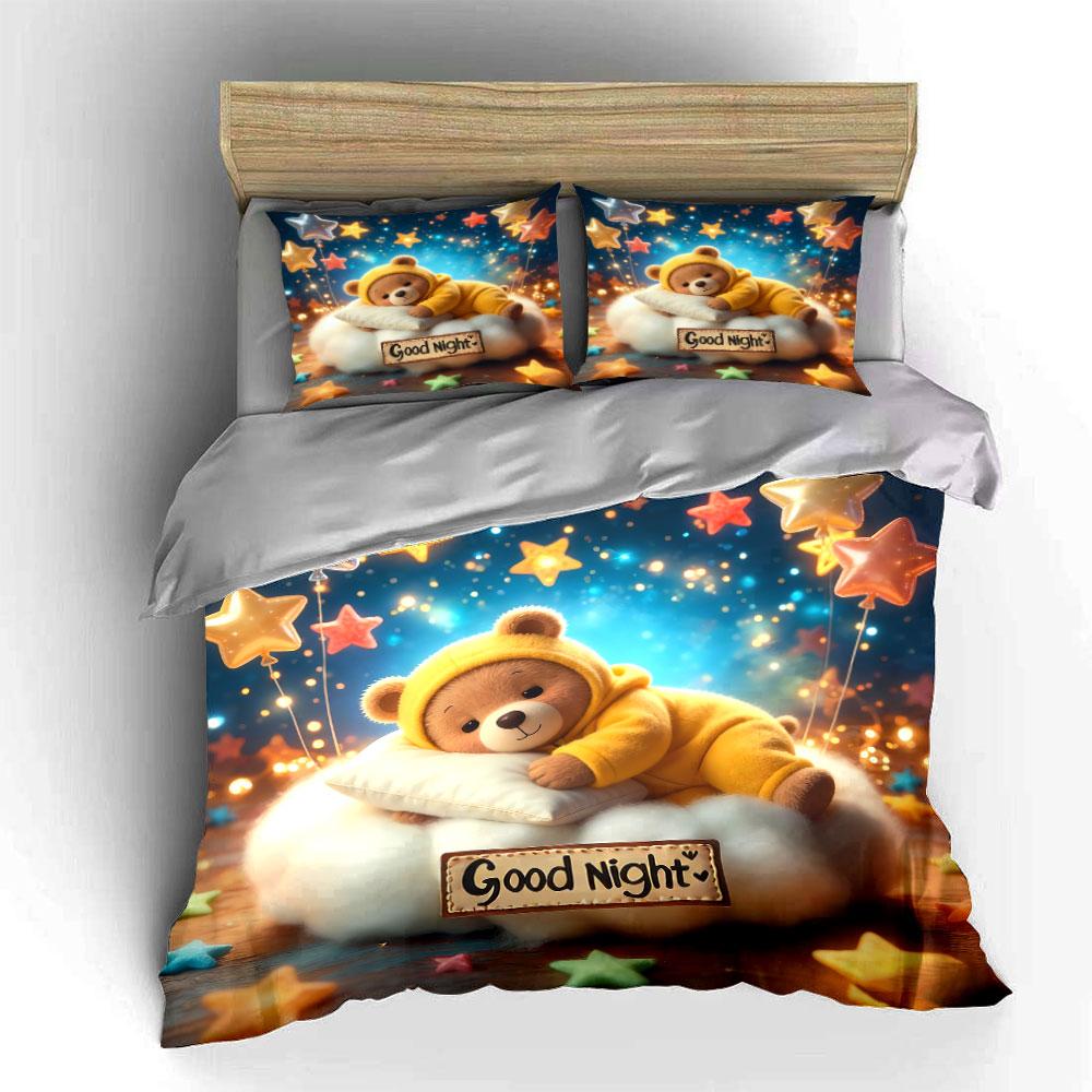 Starry Night Teddy Decoration Set Soft Comfortable Duvet Cover Bedding Set Included 1*Duvet Cover & 2*Pillowcases, Gift