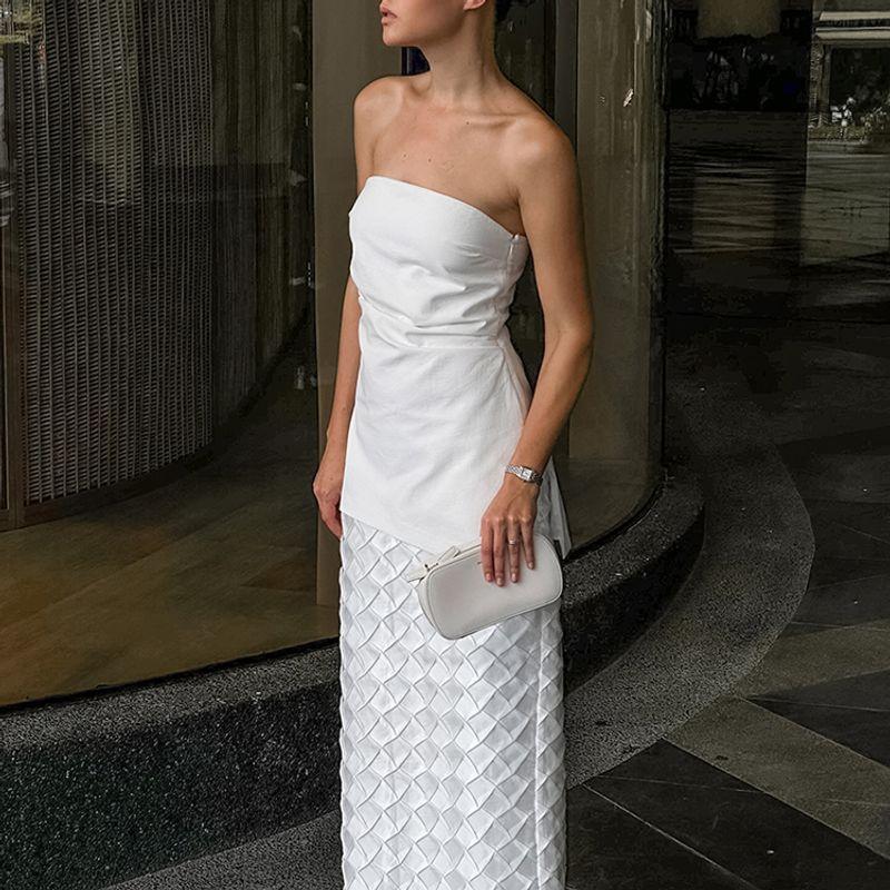 

European and American Ladies Vest Silm Cotton Linen Tube Top Tops Vacation Style 2025 Summer French Casual New Arrival White S