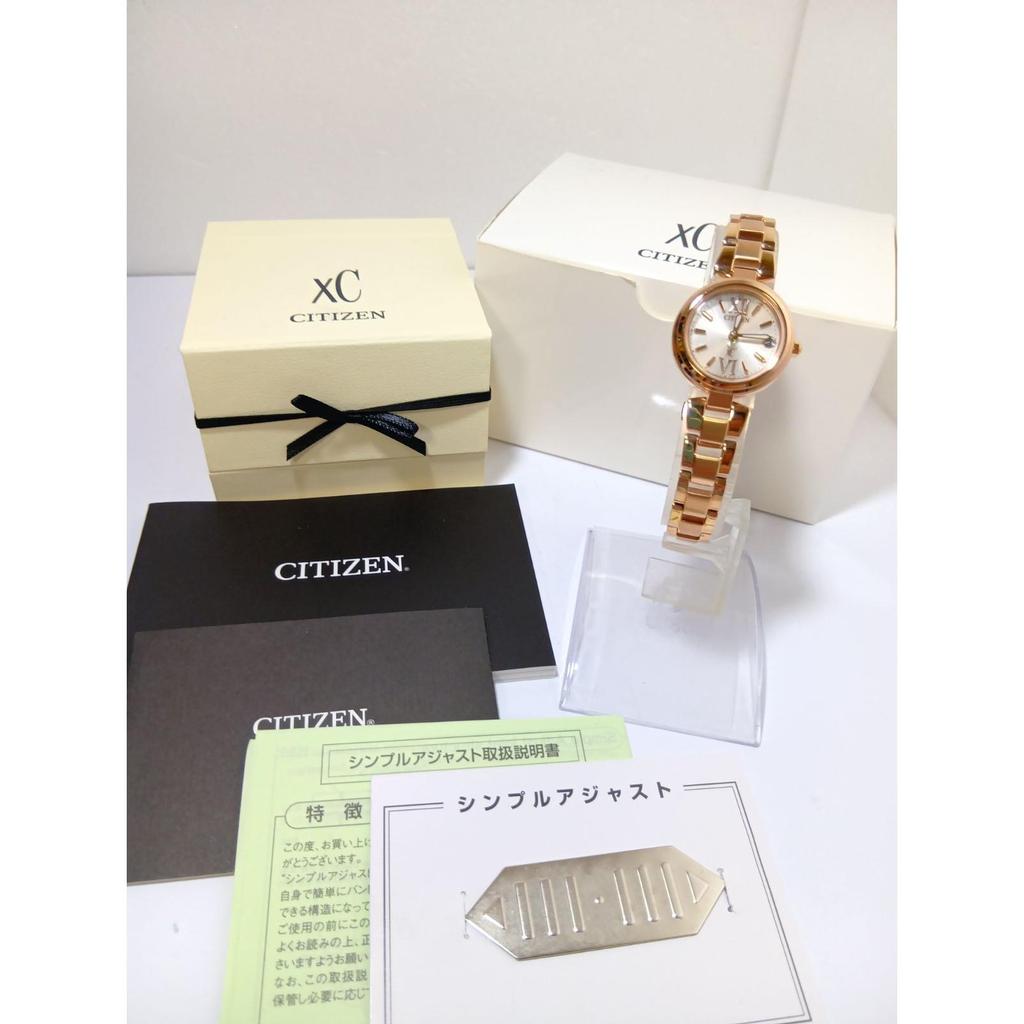 Used CITIZEN xC Cross Sea ES8132-58A MINISOL Series Eco-Drive Radio-Controlled Watch Pink Gold Simple Adjust Ladies