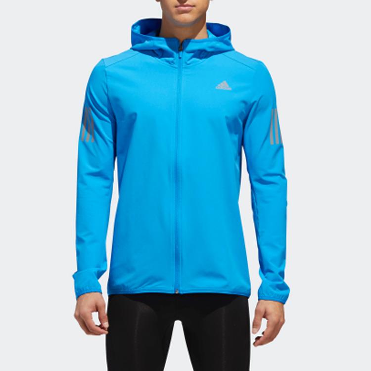 Adidas Letter Stripe Running Sports Hooded Jacket Men Jacket Bright-Blue CY5775