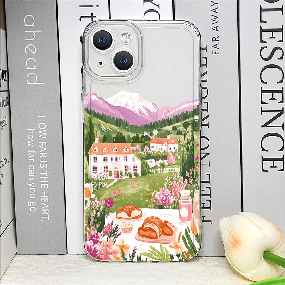 Pink House Holiday Home Grange Scenery Phone Case for iPhone 17 16 15 14 11 12 13 Pro Max 7 8 Plus 12 13 Mini X XS XR Soft Cover