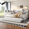 Tagesbett, Schlafsofa, 140x200cm, Kopfteil mit Staufach, Ausziehbett, ohne Matratze, Weiß
