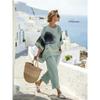 Summer new two-piece set, seven-quarter-sleeved women's round neck bohemian print casual suit