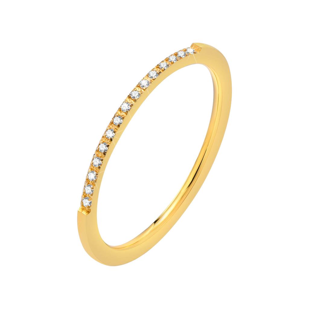 Vnox Exquisite Bling CZ Stone Wedding Bands Rings for Women Jewelry, 1MM Thin Gold Color Stainless Steel Finger Ring Gift To Her