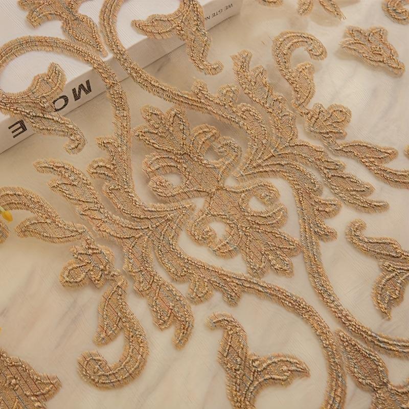 1PC Golden Elegant Jacquard Sheer Curtain with Grommet Top - Perfect for Bedroom, Living Room & Home Decor