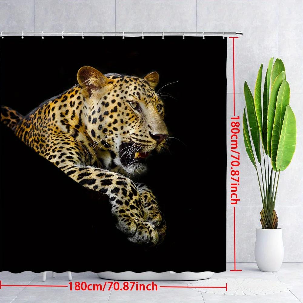 1pc Majestic Leopard Shower Curtain with Golden Coat - Black-and-Yellow High-Contrast Design, Intense Gaze 180x180cm