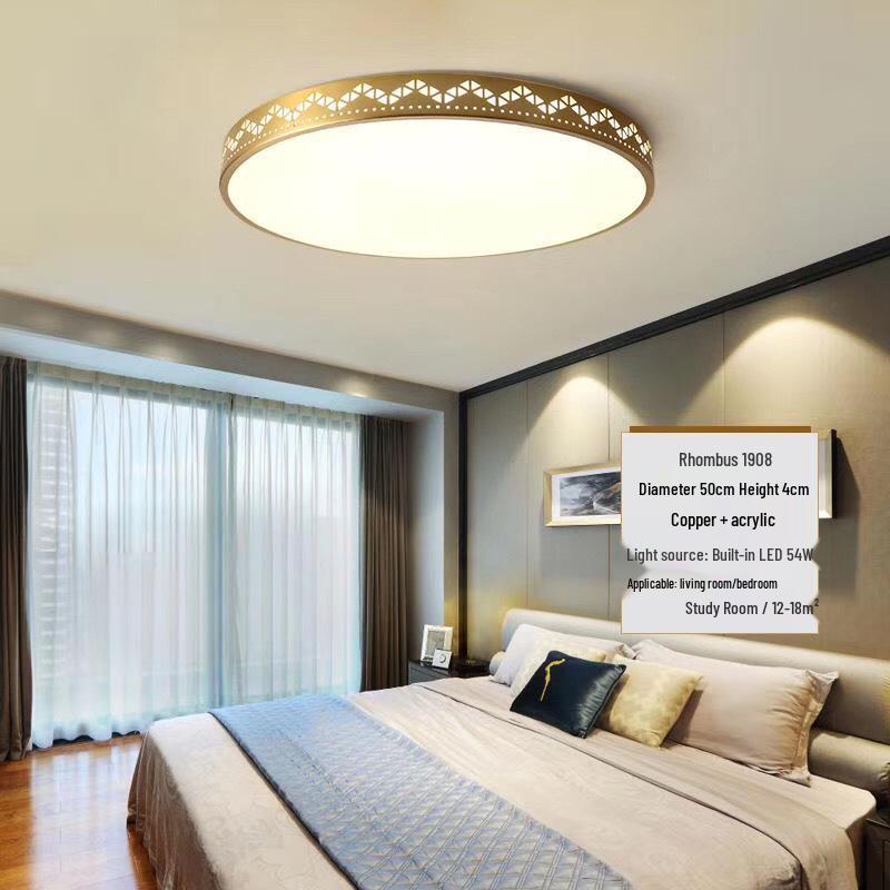 All-Copper Modern LED Ceiling Light: Ultra-Thin Round Fixture for Bedroom, Balcony, and Hallway