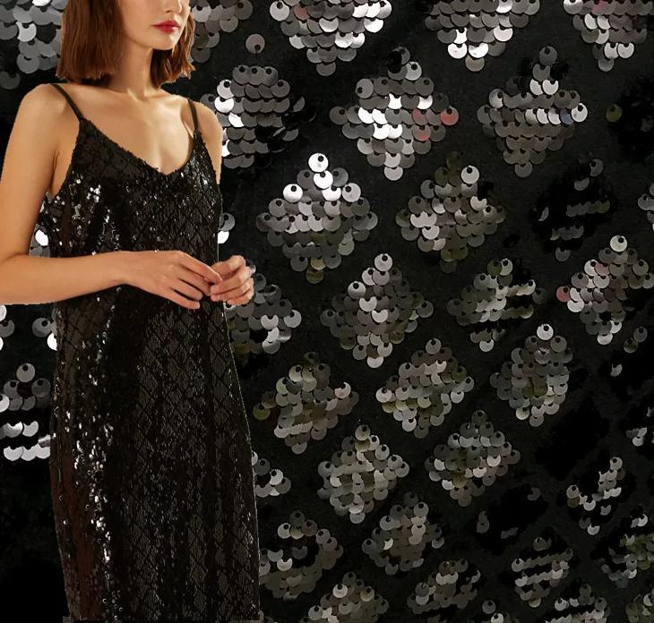 1yard Velvet Bottom Diamond Square Grid Sequin Embroidery Fabric DIY Evening Dress Skirt Design Fabric for Clothing