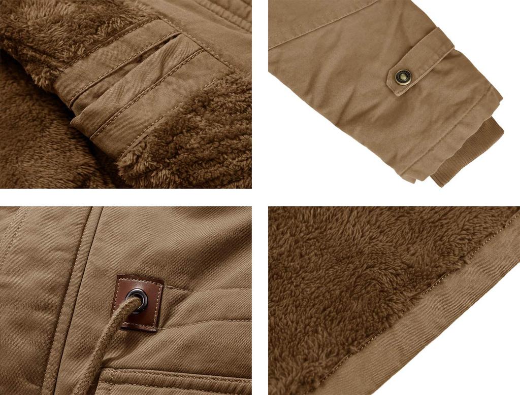 KEFITEVD Cargo Military Motorcycle Cotton Stylish Size 3XL Men's Jacket, Fleece-Lined, Warm, Jacket, Outdoor, Wear, Windproof, Coat, Blouson, Khaki,