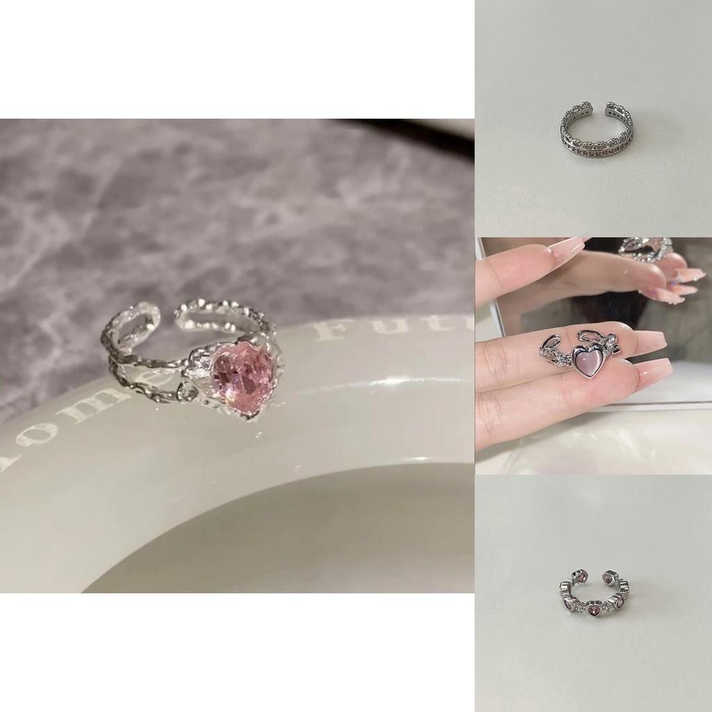 Charming Pink Heart Ring For Women Adjustable Stylish Design Trendy Copper Accessory