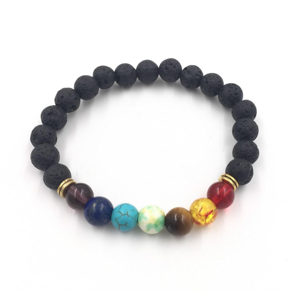 Unisex Rainbow Volcanic Stone Bracelets - European & American Couple Sets
