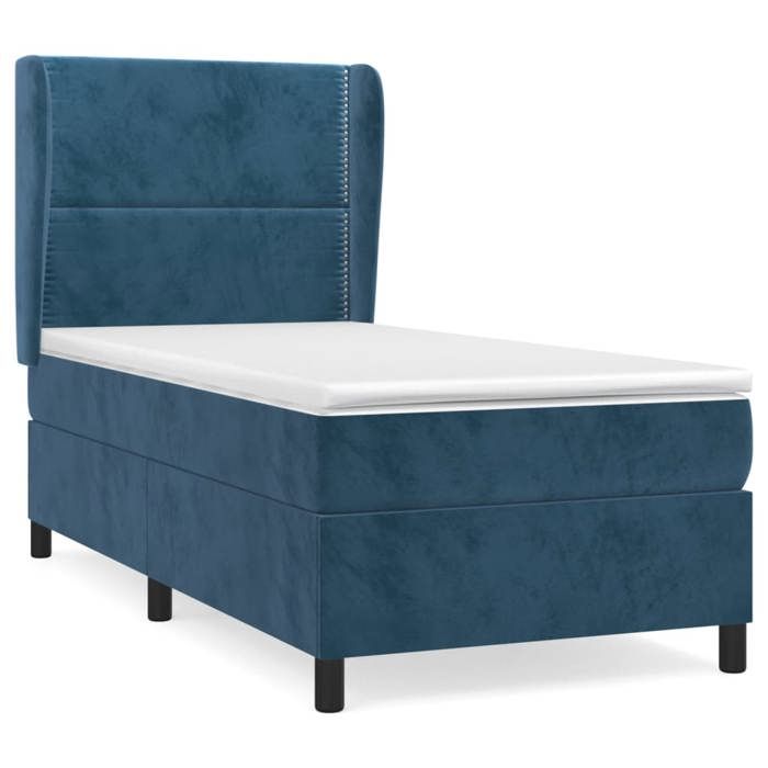 3129127 vidaXL Lit à sommier tapissier avec matelas Bleu foncé 90x190 cm
