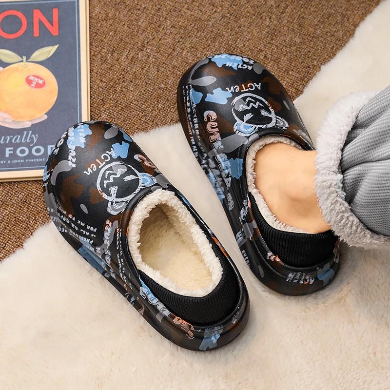 Men's Slippers Shoes for Men Waterproof Add Cotton Heel Covering Fashion New Chef  Warm Non-Slip Wear-resistant Thick Bottom