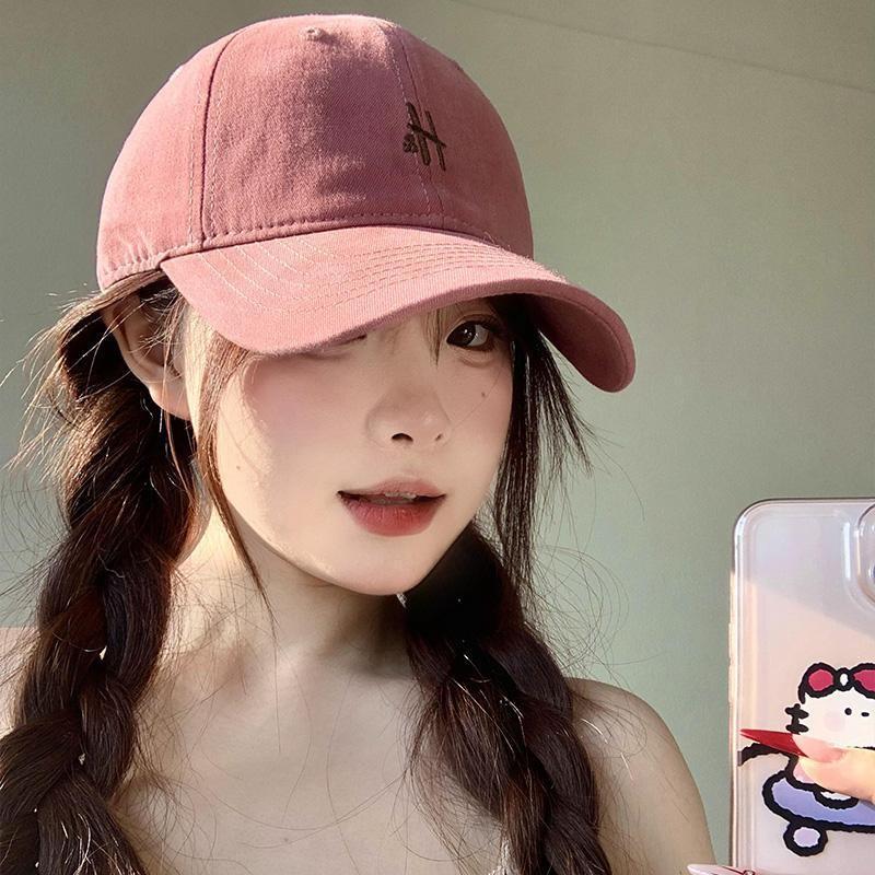 Baseball H Letter Cap For Women Cotton Wide Brim Hat Geometric Pattern Use Casual