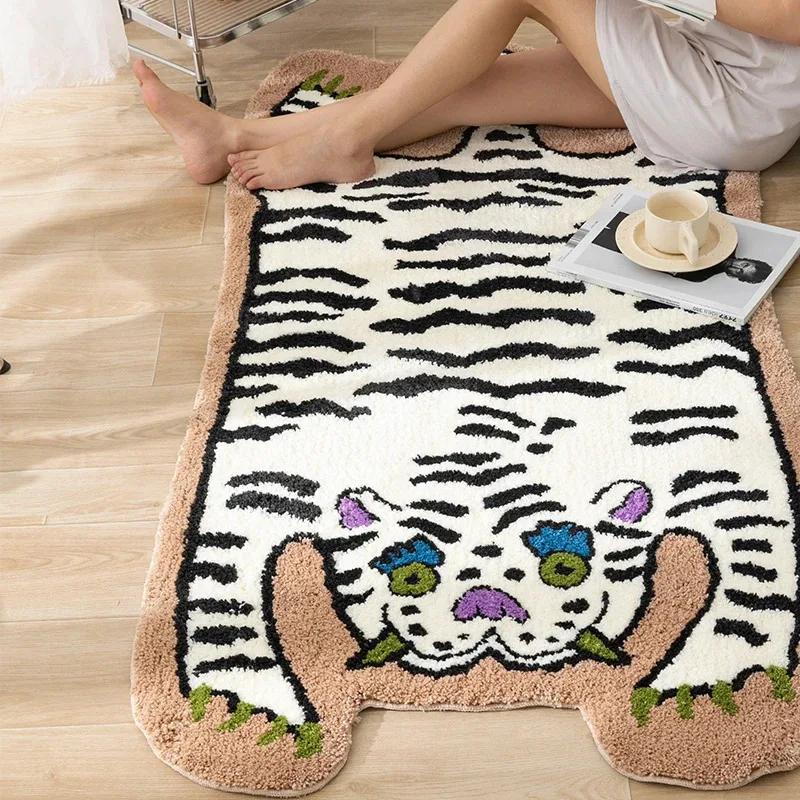 Cartoon-Tiger-Plüschteppich, Niedlicher weicher Nachttischteppich für Schlafzimmer, Wohnzimmer, Gemütliche Heimdeko Fußmatte