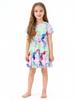 Rundhals-Kurzarmkleid für Mädchen mit Cartoon-Tierdruck, geeignet für das Alter 2-7