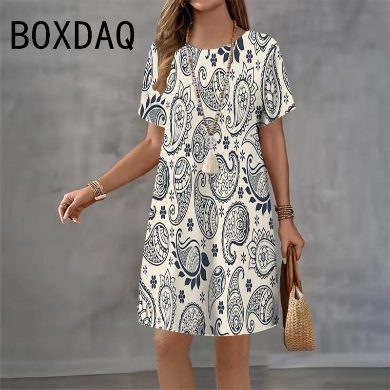 Ladies' 3D Diamond Printed Mini Dress Fashion Style Street Dress Summer Women Casual Round Neck Short Sleeve Mini Dress Vestidos