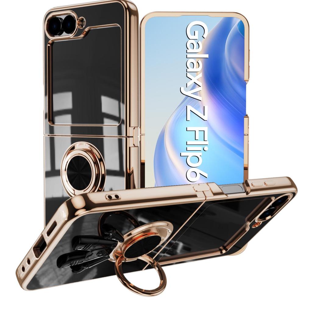 Samsung Z Flip7 Foldable Phone Case: Electroplated Magnetic Stand & Finger Ring Protective Cover