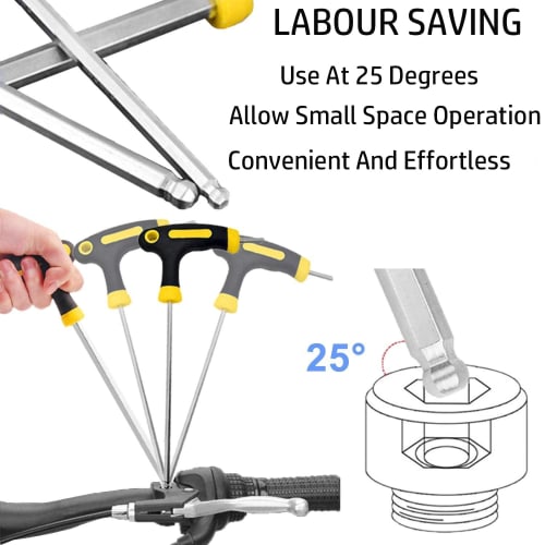 YUENTOEN 5-Piece T-Handle Hex Wrench Set with Long Ball Point and Allen Wrenches, Sizes 2.5mm, 3mm, 4mm, 5mm, and 6mm, for Car, Machine, Bicycle, and