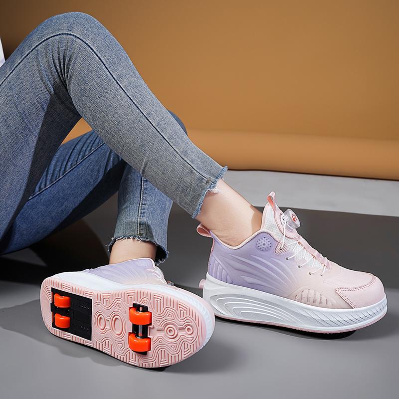 Children Wear Resistant Fashionable Trend Double Row Four Wheel Pulley Walking Shoes Sports Board Shoes