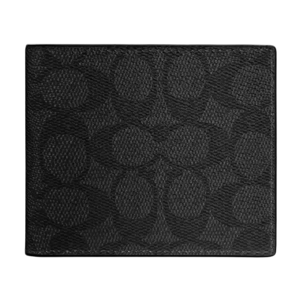 Coach 11 Logo Print Design Signature Coated Canvas Wallet Men Wallet Black Gray CY406-QBMI5