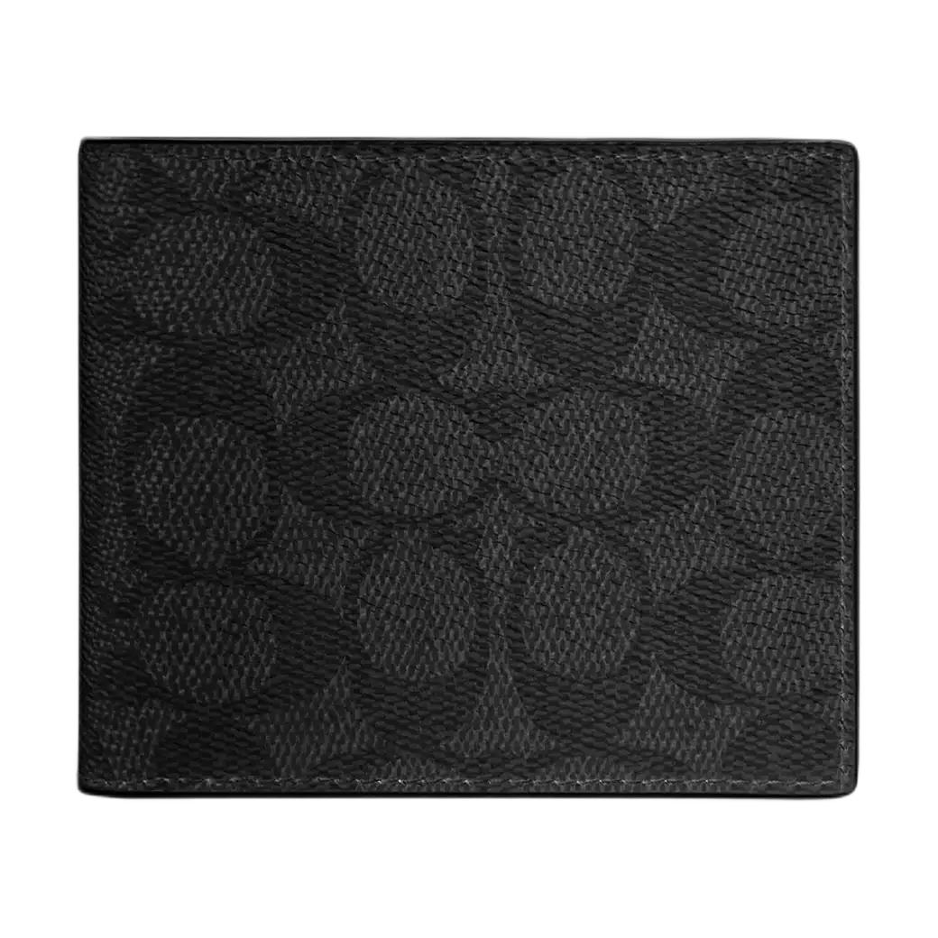 Coach 11 Logo Print Design Signature Coated Canvas Wallet Men wallet Black Gray CY406-QBMI5 Black Gray