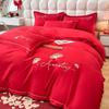 Clever Plan for Washing Cotton Wedding Four Piece Set, Red Embroidery Wedding Four Piece Set, Festive Wedding Four Piece Set