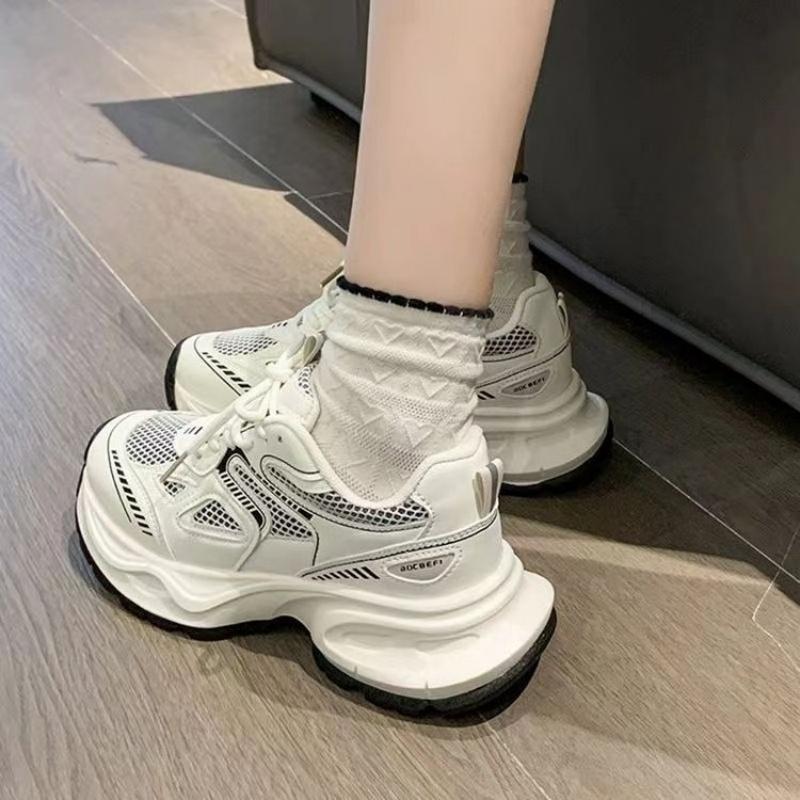 Fashion Silver Gray Mesh Breathable Dad Shoes for Women's 2024 Spring New Lightweight Thick Soled Sports Shoes Sneakers Women
