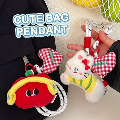 Earphones Apple Plush Toy Keychain Cartoon Rabbit Soft Stuffed Doll Pendant Car Key Ring Backpack Bag Decor Kid Gift