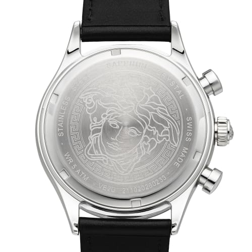 Versace HELLENYIUM CHRONO Men's Watch, Black Dial, Stainless Steel, Sapphire Crystal, Quartz Movement, 44mm, Swiss Made, VE2U00122