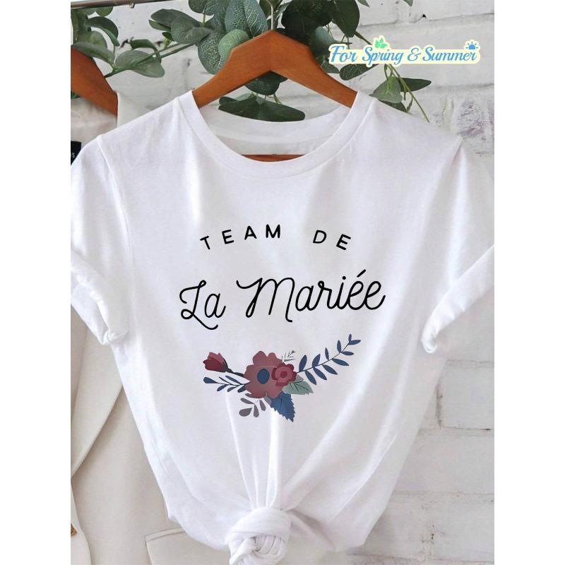 

Plus Size, TEAM DE La Mariee Graphic Print Plus Size Women s T-shirt, Short Sleeve Crew Neck Casual Top for Summer & Spring, Women s Clothing 4XL