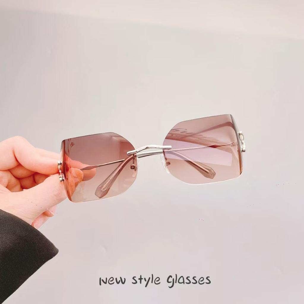 European American Style Sunglasses Female Fashion Stylish Big Size Rimless Women Sun Glasses Uv Protection Outdoor Sunglass