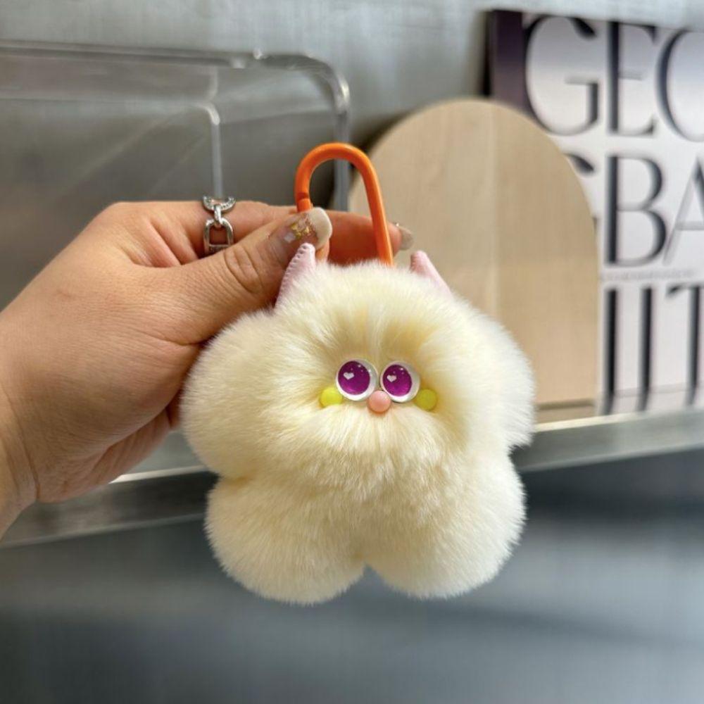 Bag Charms Ice Cream Key Ring Soft Plush Ball Pendant Imitation Rabbit Fur Key Chain  Children