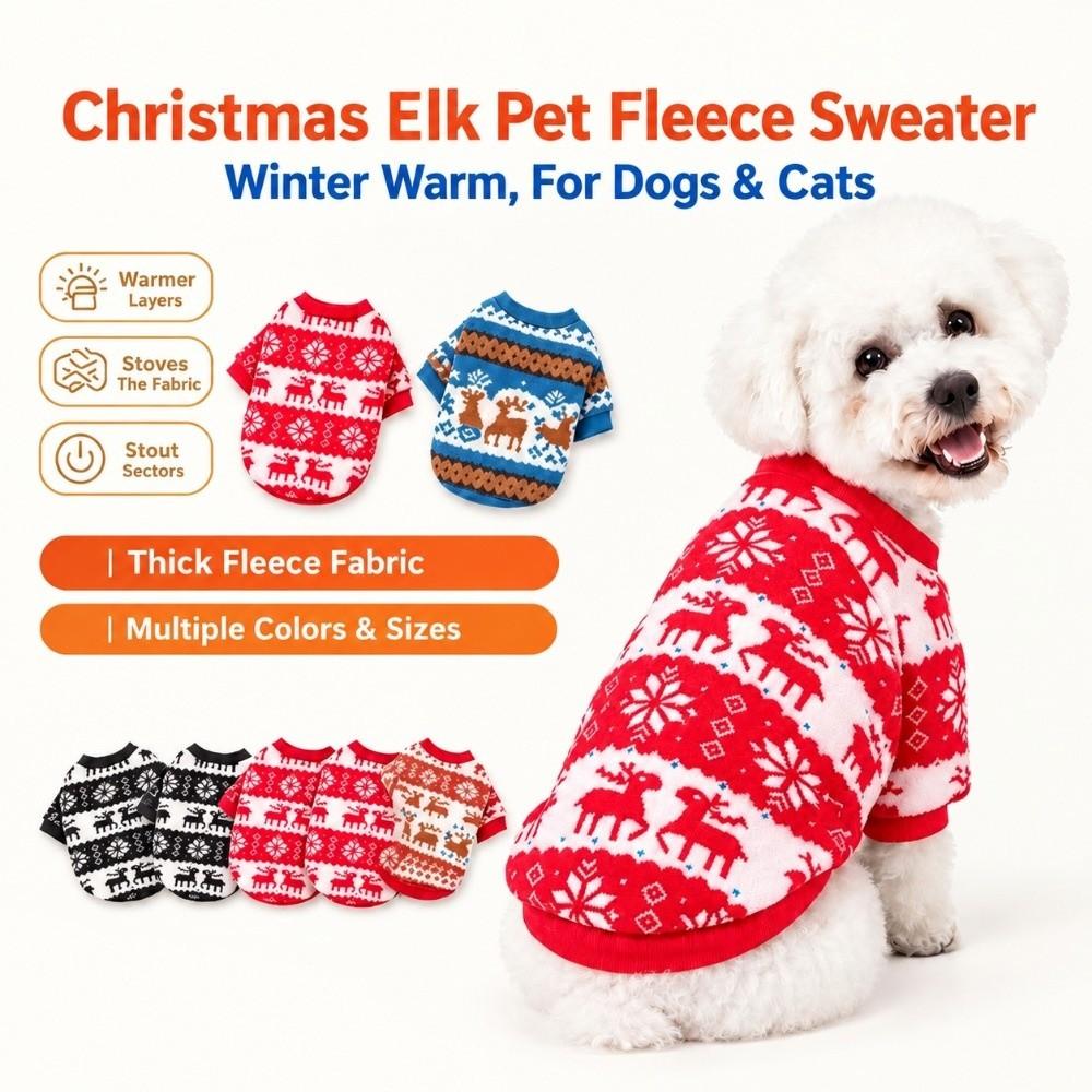 Thickened Christmas Pet Clothes Elk Pattern Dog Winter Sweater Plush Dog Vest For Small Medium Dog