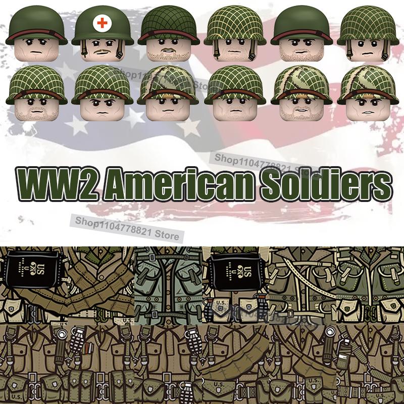 WW2 US Rangers 101 Airborne Soldier Figures Building Blocks Military Army Infantry Gear Helmet Rifle Guns BAR Bricks Toy Gifts