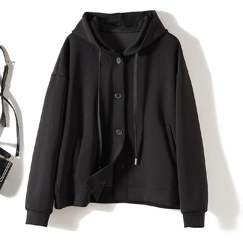 

The Name of the Daily Order! Capable Neutral Women s Hooded Dense Woven Air Cotton Single Breasted Outwear Black Elegant Figure Flattering Tops Black 3XL