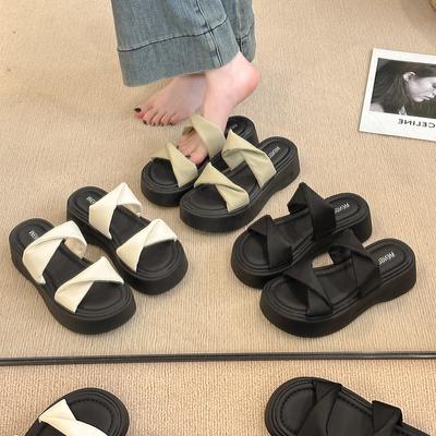 Women's Flat-bottomed Cool Slippers, New Summer Korean Version Thick-bottomed One-word with Outer Wear, Casual Round-head Slippers 2025 Open-toed