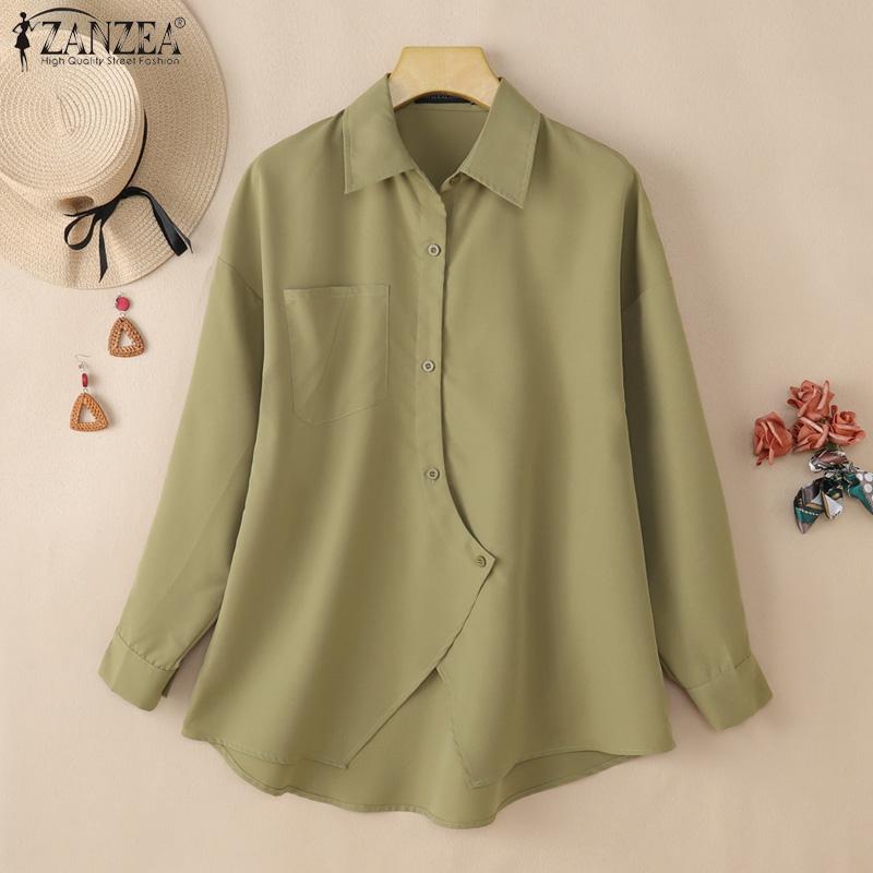 ZANZEA Women Turn Down Collar Loose Long Sleeve Clasic Blouse