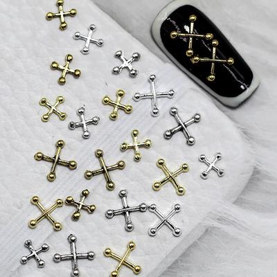 100/20/10 Stück Gold/Silber Legierung Metall Kreuz Nagelanhänger 3D Punk Stil Kreuz X-Form DIY Nageldekoration Nagelzubehör Zubehör