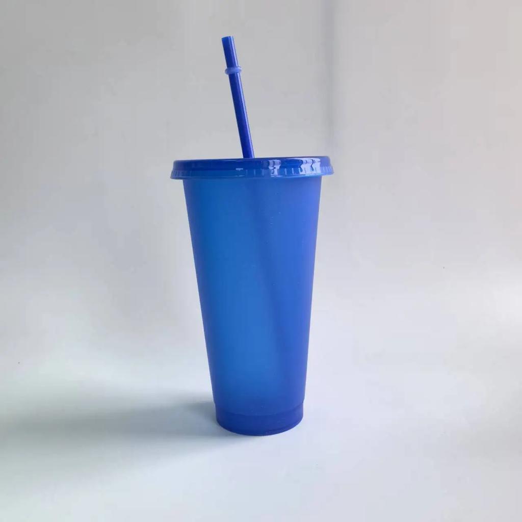 5pcs 710ml Assorted Solid Color Reusable 24oz Plastic Cold Cup Coloured Cup Colored Straw Cup Glasses with Straw and Lid Liyi